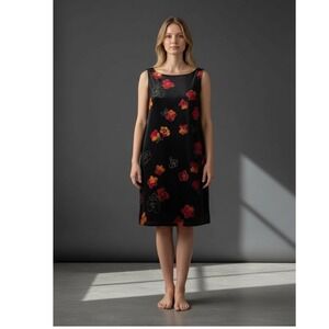 VTG David Wayne Black Floral Velvet Sleeveless Midi Dress fairy goth 90s‎ sz L